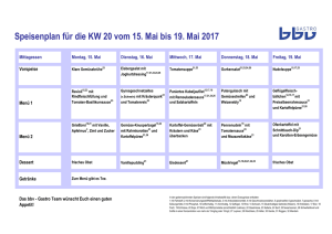 Speisenplan für die KW 20 vom 15. Mai bis 19. Mai 2017
