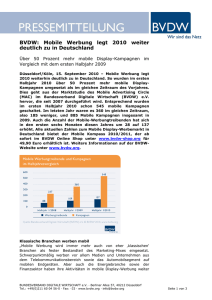 BVDW: Mobile Werbung legt 2010 weiter deutlich zu in Deutschland