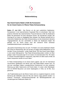Medienmitteilung Das Grand Casino Baden erhält die Konzession