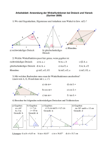 Arbeitsblatt: Anwendung der Winkelfunktionen bei Dreieck und