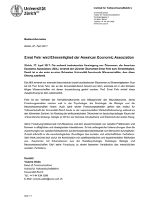Ernst Fehr wird Ehrenmitglied der American Economic Association