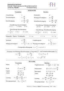Formelsammlung Physik I Schrewe