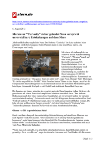 6. August 2012 Marsrover "Curiosity" sicher gelandet Nasa