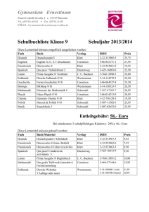 Schulbuchliste Klasse 9 Schuljahr 2013/2014