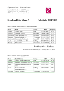 Schulbuchliste Klasse 5 Schuljahr 2014/2015
