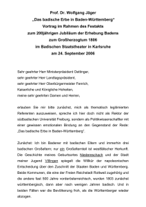 Vortrag Prof. Dr. Wolfgang Jäger „Das badische Erbe in Baden