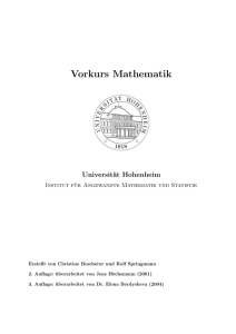 Vorkurs Mathematik - Universität Hohenheim