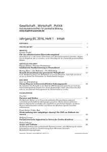 Gesellschaft . Wirtschaft . Politik Jahrgang 65, 2016, Heft 1 ‒ Inhalt