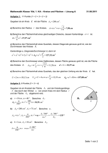 Mathematik Klasse 10d, 1. KA – Kreise und Flächen – Lösung A