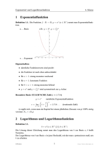 1 Exponentialfunktion 2 Logarithmus und Logarithmusfunktion