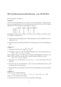 Wirtschaftsmathematik-Klausur vom 29.09.2014