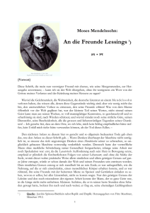Moses Mendelssohn : An die Freunde Lessings - Literatur-Live