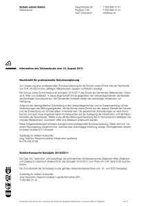 Information des Verbandsrats vom 13. August 2010
