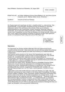 Postulat 244/2003 Verzicht auf Holz aus Raubbau