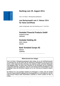 Nachtrag vom 29. August 2014 Vontobel Financial Products GmbH