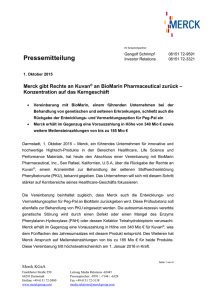 Merck gibt Rechte an Kuvan an BioMarin Pharmaceutical zurück