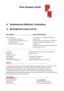 Pickl Hausbau GmbH Studentische Hilfskraft, Architektur