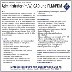 Administrator (m/w) CAD und PLM/PDM