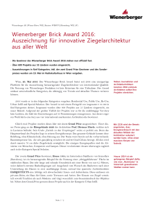 Wienerberger Brick Award 2016: Auszeichnung