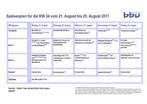 Speisenplan für die KW 34 vom 21. August bis 25. August 2017
