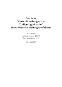 Seminar "Verschlüsselungs- und Codierungstheorie" RSA