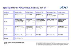Speisenplan für die KW 22 vom 29. Mai bis 02. Juni 2017