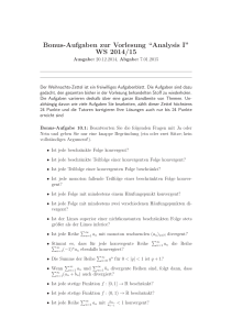 Bonus-Aufgaben zur Vorlesung “Analysis I” WS 2014/15