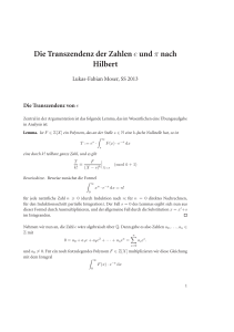 Die Transzendenz der Zahlen e und π nach Hilbert