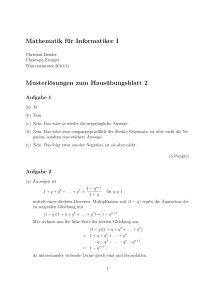 Mathematik für Informatiker I Musterlösungen zum Hausübungsblatt 2