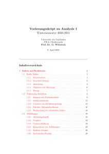 Vorlesungsskript zu Analysis 1, Wintersemester 2000/2001