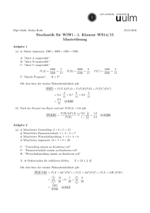 Stochastik für WiWi - 1. Klausur WS14/15 Musterlösung