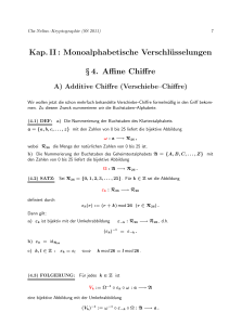Kap. II : Monoalphabetische Verschlüsselungen § 4. Affine Chiffre