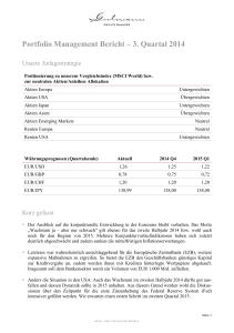 Portfolio Management Bericht – 3. Quartal 2014