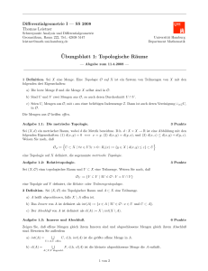 Ubungsblatt 1: Topologische Räume