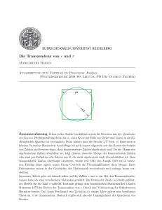 Die Transzendenz von e und π - Mathematisches Institut Heidelberg