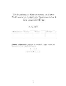 BSc Bioinformatik Wintersemester 2015/2016 Nachklausur zur