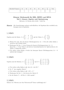 Klausur Mathematik für BBL, BBWL und BINA Teil 1: Lineare