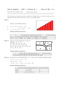 Test in Algebra — Teil 1 О Version dt. О Type A1 Bu О 1a