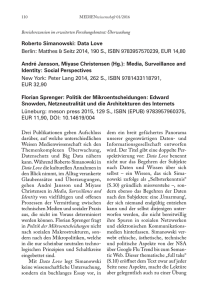 Roberto Simanowski: Data Love Berlin: Matthes & Seitz 2014, 190 S