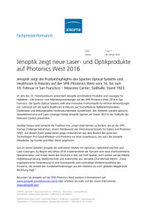 Jenoptik zeigt neue Laser- und Optikprodukte auf Photonics West