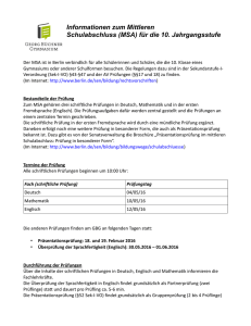 Informationen zum Mittleren Schulabschluss (MSA) für die 10