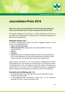 Journalisten-Preis 2016 - Deutsche Gesellschaft für Ernährung