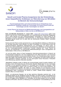 Sanofi und Innate Pharma kooperieren bei der Entwicklung neuer