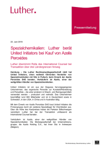 Luther berät United Initiators bei Kauf von Azelis Peroxides