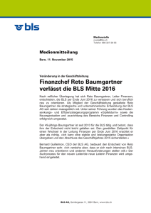 Finanzchef Reto Baumgartner verlässt die BLS Mitte 2016