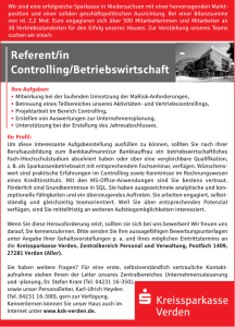 Referent/in Controlling/Betriebswirtschaft s Kreissparkasse Verden