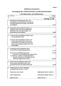 Gebührenverzeichnis Zahnersatz und Zahnkronen Stand