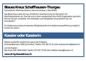 Kassier oder Kassierin - Blaues Kreuz Schaffhausen