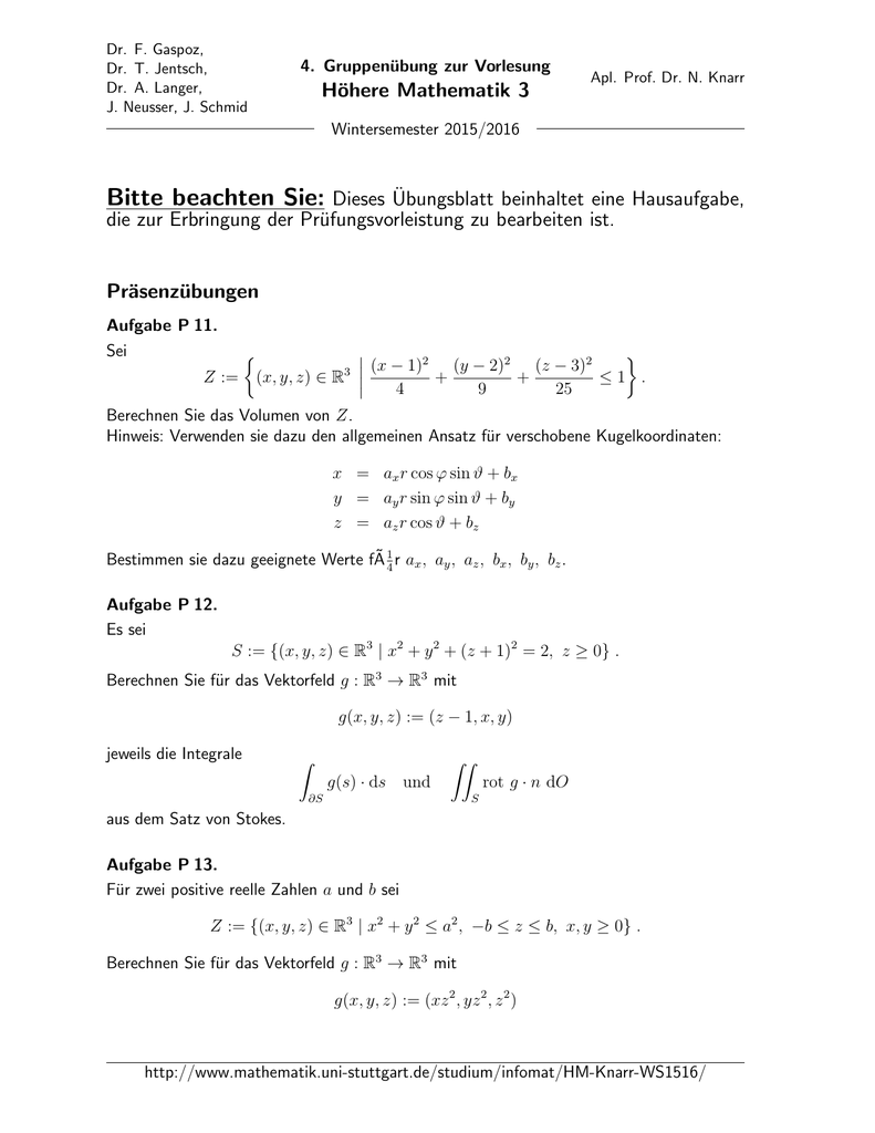 Hohere Mathematik 3 Bitte Beachten Sie Dieses Ubungsblatt