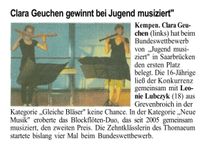 Clara Geuchen gewinnt bei Jugend musiziert"